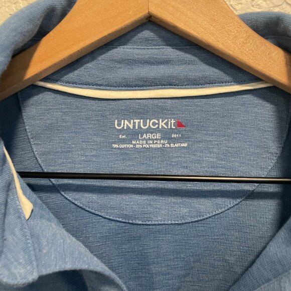 Untuckit Blue Collared Pullover Henley Shirt Men's Large - Picture 2 of 6